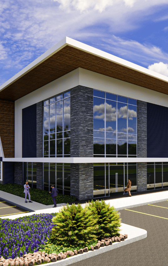 3D exterior render of the Bluebonnet Business Center